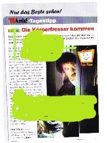 Donald Sutherland (Schauspieler / actor; Vater von Kiefer Sutherland „24“): Programmhinweise aus Deutschland + 1 aus POLEN, Zeitschriftenclippings