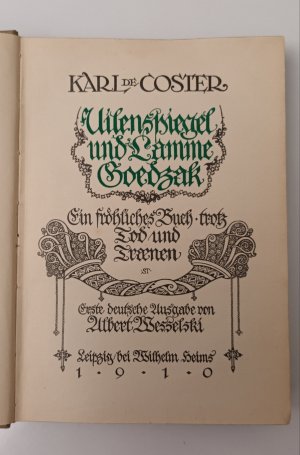 antiquarisches Buch – Karl de Coster – Uilenspiegel und Lamme Goedzak