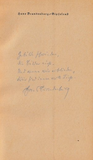 antiquarisches Buch – BRANDENBURG, Hans - SIGNATUR - Brandenburg – Gipfelrast. Alte und neue Gedichte.