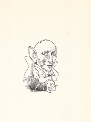 Porträt. Karikatur. Ganzfigürliche Darstellung. Lichtdruck nach einer Zeichnung von David Levine, ca. 17,5 x 11 cm, 1967.