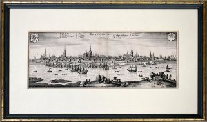 Rostochium (Rostock). [Original Kupferstich gerahmt / original copper engraving framed].