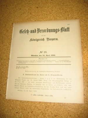 antiquarisches Buch – Gesetz- und Verordnungsblatt – Landwehrbezirkseinteilung Wehrordnung Gesetz- und Verordnungsblatt Königreich Bayern 1901