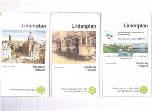 VRR / Duisburger Verkehrsgesellschaft DVG Stadt Duisburg - VRR - Liniennetzplan, Linienplan Straßenbahn Bus Zug, 1994/95 - 1995/96 - 1996/97