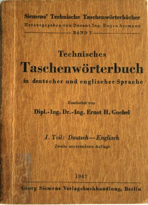 antiquarisches Buch – Assmann, Eugen  – Technisches Taschenwörterbuch in deutscher und englischer Sprache 1. Teil_ Deutsch-Englisch