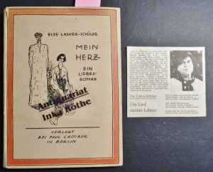 Mein Herz : Ein Liebesroman mit Bildern und wirklich lebenden Menschen + Zeitungsausschnitt über die Autorin - Einband- und Textillustrationen von Lasker […]