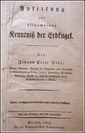 antiquarisches Buch – Johann Elert Bode – Anleitung zur Allgemeinen Kenntniß der Erdkugel (Halbleder-Ausgabe in 2. Auflage von 1803)