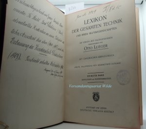 antiquarisches Buch – Lueger, Otto  – Lexikon der gesamten Technik und ihrer Hilfswissenschaften im Verein mit Fachgenossen. Sechster Band / Band VI : Kupplungen bis Papierfabrikation.