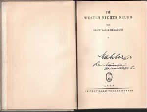 antiquarisches Buch – Erich Maria Remarque – Im Westen nichts Neues - Erstausgabe