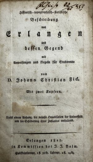 historisch - topografisch - statistische Beschreibung von Erlangen und dessen Gegend