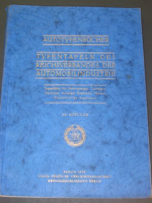 Autotypenbücher - Typentafel des Reichsverbandes der Automobilindustrie