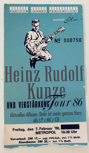 Heinz Rudolf Kunze - Konzertkarte Eintrittskarte Ticket 20.01.1986