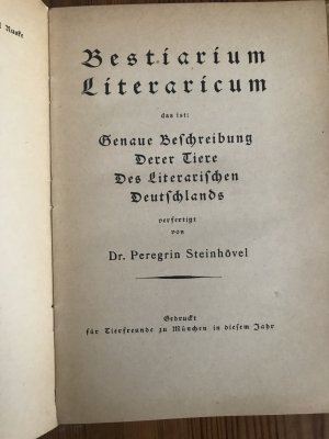 Bestiarium Literaricum. Gedruckt für Tierfreunde zu München in diesem Jahr.