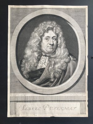 Samuel Pufendorf. Porträt. Brustbild im Oval. Kupferstich, Blattgröße: 24,5 x 19,5 cm, um 1800.