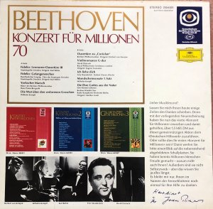 gebrauchter Tonträger – Beethoven diverse Orchester Wilhem Kempff - Herbert von Karajan - David Oistrach - Fritz Wunderlich - Berliner Philharmoniker - Berliner Händelchor – Beethoven Konzert für Millionen 70