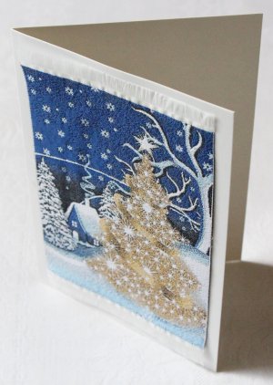 Postkarte mit Stoff - Weihnachtsbaum [Weihnachtskarte; Stoffkarte]