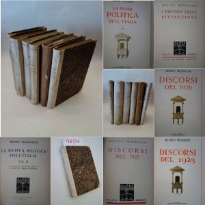 Opere: La nuova politica dell´ Italia Vol. II + III / I discorsi della rivoluzione / Discorsi del 1925 / Discorsi del 1926 / Discorsi del 1927 * 6 Bände, jeweils  H A L B P E R G A M E N T - H A N D E I N B A N D