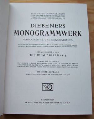 gebrauchtes Buch – Diebener Wilhelm – Diebeners Monogrammwerk. Monogramme und Dekorationen. Monogramm-Werk.