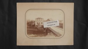 Schweinfurt – große Fotografie um 1880 ? - Maxbrücke mit den 2 Cramer Häusern (Cramer Mühle, Main Brücke Photo ).