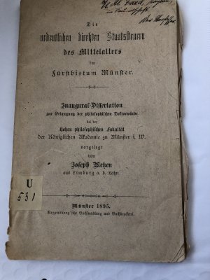 Die ordentlichen direkten Staatssteuern des Mittelalters im Fürstbistum Münster