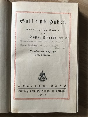 antiquarisches Buch – Gustav Freytag – Soll und Haben Roman in sechs Büchern Zweiter Band