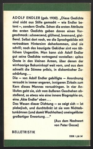 gebrauchtes Buch – Endler, Adolf – Akte Endler - Gedichte aus 25 Jahren; Reclams-Universal-Bibliothek, Band 884