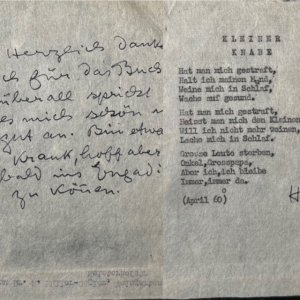 Kleiner Knabe (Hat man mich gestraft)., Typoskript, mit eigenhändiger handschriftlicher Ergänzung.