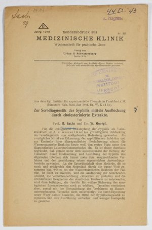 Zur Serodiagnostik der Syphilis mittels Ausflockung durch cholesterinierte Extrakte.