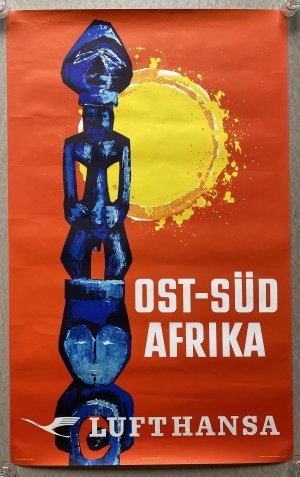 Orig. Reiseplakat, Flüge m. dt. Lufthansa nach Ost-Süd Afrika, 100x63cm, um 1960