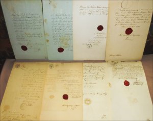 Handschriften ( Dokumente ) aus Preußischen " Amtsstuben des 19. Jahrhunderts ",- 8 antiquarische Stücke