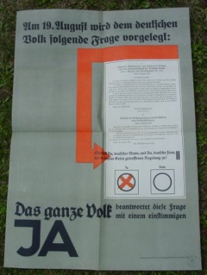 Zeitgeschichte. Original-Plakat 1934. Großes Wahl-Plakat im Format ca. 59 x 83 cm. (grauer Grundton, sonst weiss u. rot, schwarze Schrift). Überschrift […]