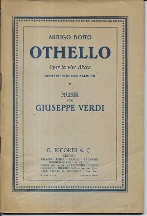 antiquarisches Buch – Verdi, Guiseppe; Boito – Othello. Oper in vier Akten. Deutsch von Max Kalbeck (Textbuch)