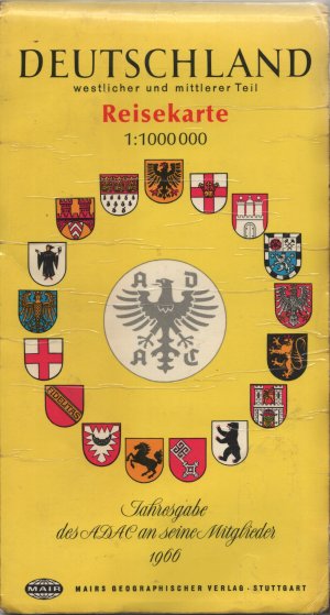 Deutschland - westlicher und mittlerer Teil - Reisekarte - Landkarte - Jahresausgabe des ADAC an seine Mitglieder 1966