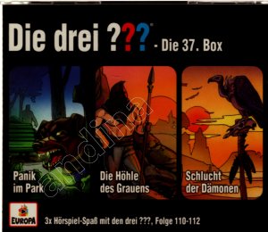 gebrauchtes Hörbuch – Die drei  – Die drei ??? Fragezeichen // Die 37. ??? Box // Folgen 110 - 112 // 110. Panik im Park 111. Die Höhle des Grauens 112. Schlucht der Dämonen