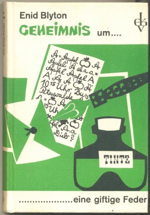 gebrauchtes Buch – Enid Blyton – Geheimnis um eine giftige Feder. Grün-weiße Ausgabe aus dem Erika-Klopp-Verlag. Mit Original-Verlagsbeilage