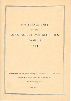 antiquarisches Buch – Freie Vereinigung evangelischer Eltern und Erzieher  – Materialdienst für den Sonntag der evgangelischen Familie 1954