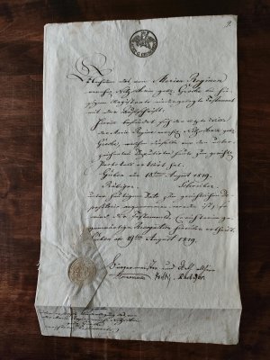 Guben Original Brief Amtsschreiben vom 19. August 1819 mit Siegel und 8 G Groschen Stempel und signiert von Hönemann Stadtkämmerer + Horstig Senator + […]