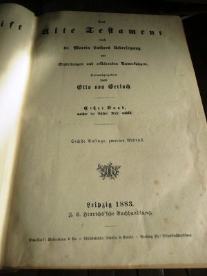 antiquarisches Buch – Gerlach, Otto von – Die Heilige Schrift nach Dr. Martin Luthers Übersetzung mit Einleitungen und Erklärunden Anmerkungen. Altes Testament (3 BÄNDE in 1 BUCH) Das erste Buch Mose bis die Klagelieder Jeremia ( Ohne Jesaja u. Jeremia )