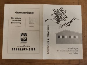 gebrauchtes Buch – Deutscher Alpenverein DAV – DAV Deutscher Alpenverein Mitteilungen der Sektion Schweinfurt und Guben. Werbeheft mit Bildern der Hütte Stubaier Alpen + Hütte an der Haselstaude 12 km von Schweinfurt entfernt + Werbung / Aus der Guben, Eisenhüttenstadt, Fürstenberg und Niederlausitz Sammlung von Hermann Walter