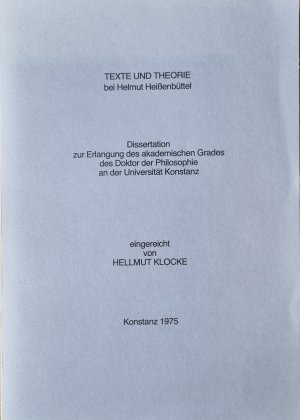 gebrauchtes Buch – Hellmut Klocke – Texte und Theorie bei Helmut Heißenbüttel