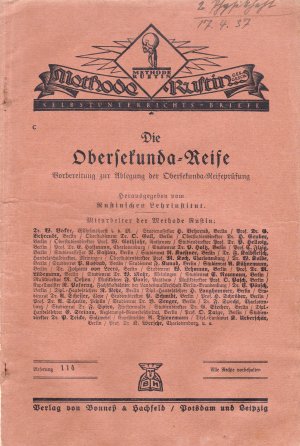 PHYSIK, Selbstunterrichtsbriefe Methode Rustin für die Obersekunda-Reifeprüfung