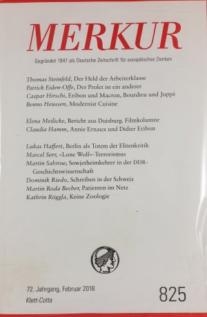 MERKUR Deutsche Zeitschrift für europäisches Denken. 72. Jahrgang Feb. 2018