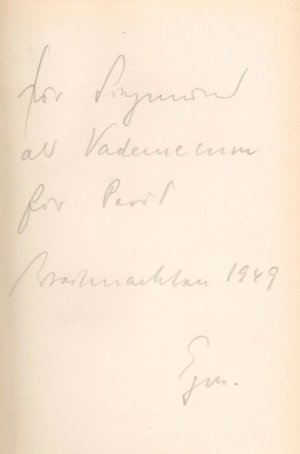 Schriftsteller und Kritiker (1913-1997). Eigenh. Widmung auf dem Vorsatzblatt der Erstausgabe von: Max Bense: Technische Existenz. Essays.