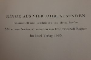 antiquarisches Buch – Heinz Battke – Ringe aus vier Jahrtausenden. Insel-Bücherei Nr. 780