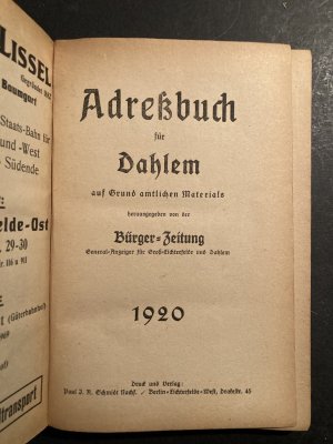 antiquarisches Buch – Bürger-Zeitung  – Adreßbuch für Dahlem 1920