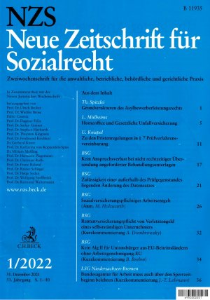 gebrauchtes Buch – Zeitschrift NZS Neue Zeitschrift für Sozialrecht Heft 1/2022