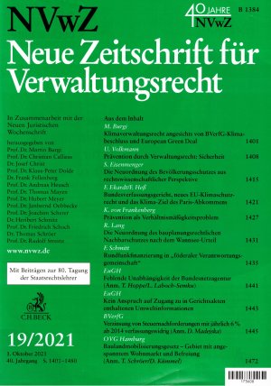 Zeitschrift NVwZ Neue Zeitschrift für Verwaltungsrecht Heft 19/2021