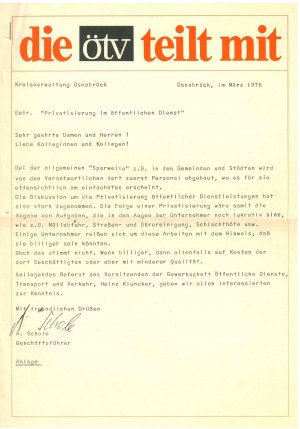 Die ÖTV teilt mit: Privatisierung im öffentlichen Dienst (1976)