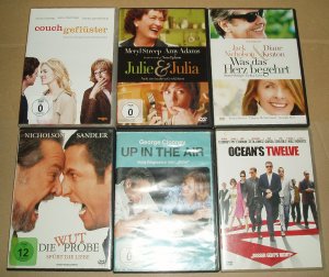 DVD Konvolut 6 Spielfilme für Erwachsene: 1) couchgeflüster. 2) Julie & Julia, 3) Was das Herz begehrt, 4) Die Wutprobe, 5) Up in the Air + 6) OCEAN´S TWELVE