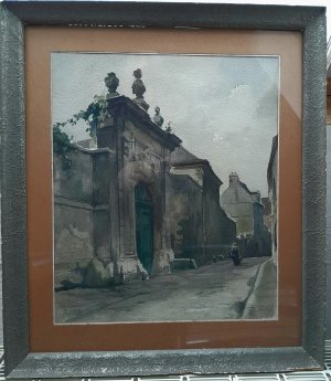 Aquarell von P(Pierre) Vallet (französischer Maler) mit einem Straßenmotiv