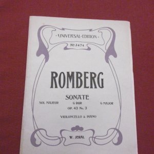 Romberg Sonate G Dur, Violoncello & Klavier, Universal-Edition No. 3474, Op. 43, Revidiert und mit Freier Klavierbegleitung versehen von Wilh. Jeral